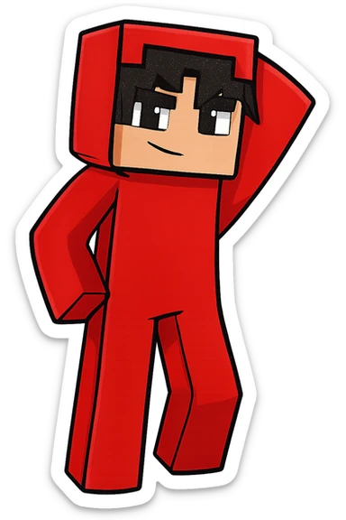 Extract the red character on the right from the image as a separate image with a transparent background, preserving all details and colors of the character. sticker