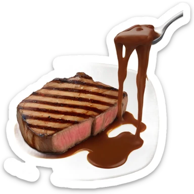 a steak with brown steak sauce drizzled over it sticker
