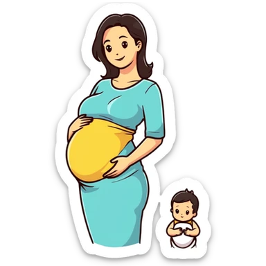 Beautiful brunette pregnant woman with baby bump sticker