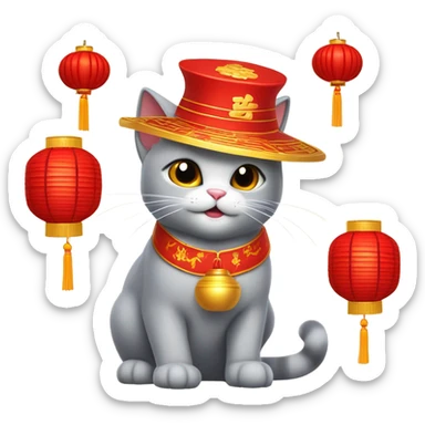 Light grey cat celebrating Chinese new year sticker