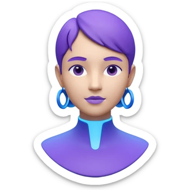 Minimalist 3D avatar, stylized human bust, smooth matte plastic texture, soft cinematic lighting, blue and purple gradient background, futuristic clean design, simple geometry, round shapes, subtle rim light, clay render style, modern digital illustration, octane render. sticker