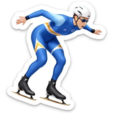 An icon showing a speed skater gliding on a professional oval ice track, captured in mid-motion with aerodynamic posture and sleek skates. The background features snowy mountains, flags, and a clear blue sky. Transparent background reflects the speed and elegance of the sport. sticker