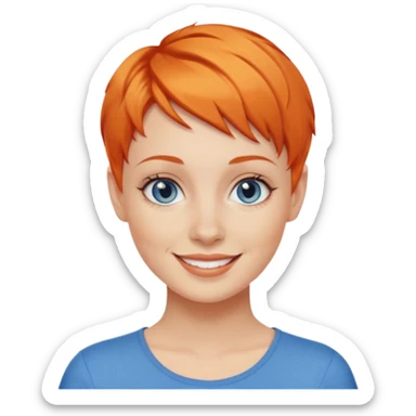 27 year old white woman, orange hair, pixie cut, blue eyes sticker