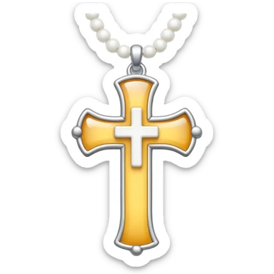 Elegant emoji icon of a white cross made of white beads, glossy surface, and white bead chain subtle shadows, pure white palette sticker
