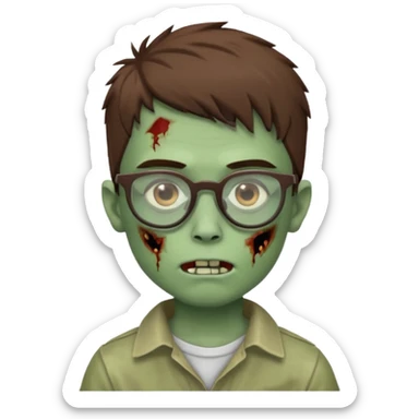 boy zombie with a brown wolfcut haircut and glasses sticker