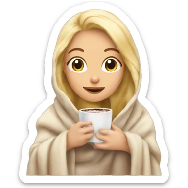 Blonde girl in a blanket with hot chocolate sticker