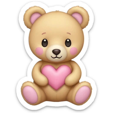 Teddy bear with a heart in soft pink, beige and yellow pastel colors sticker