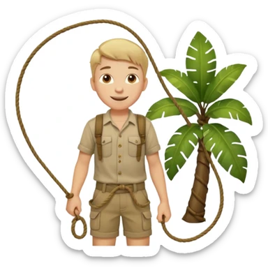 Boy holding rope,Jungle Explorers. sticker