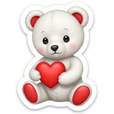 white teddy bear hold red heart sticker