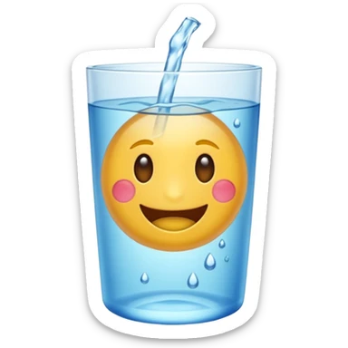 Copo de água – um copo transparente cheio de água cristalina, estilo emoji realista/cartoon. sticker