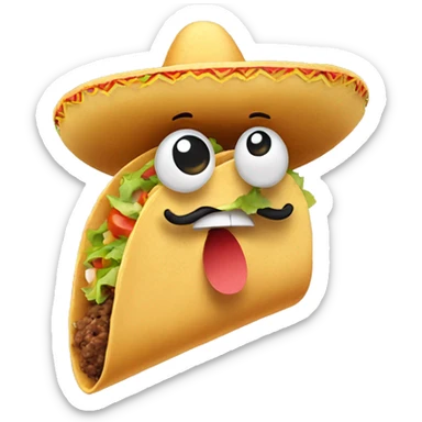 A taco with a tiny mustache and a sombrero, looking surprised. sticker