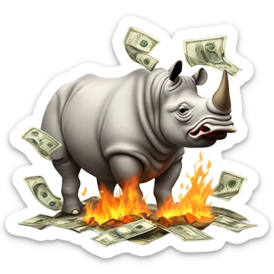 Rhino on fire money sticker