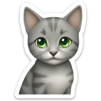 blue eyes grey kitten hugging brown short hair green eyes woman sticker