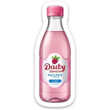realistic Johnson and Johnson style bottle pink cap pink label clear bottle with berry party written on the logo with diddy logo sticker