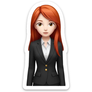 3D animated female character with long straight red hair, sharp eyes, slim face, stylish modern outfit, confident expression, K-pop inspired animation style." sticker