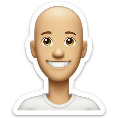 a man 1.60 meters tall, with a shaved head, making a huge smile and giving the thumbs up gesture sticker