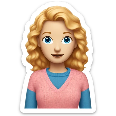 Strawberry Blonde woman with blue eyes and a pink sweater sticker
