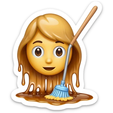 emoji of a mop cleaning a sticky shiny syrup spill sticker