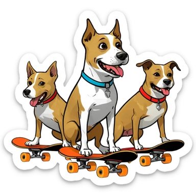 Three dogs on skateboard  sticker