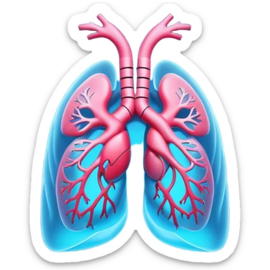 A 3D cartoon glowing digital lungs hologram with heartbeat lines, blue light effects, Memoji-style. sticker