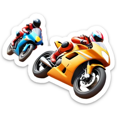 A sleek racing car and motorcycle speeding on a track, leaving a trail of dust behind. The scene captures the thrill of high-speed competition, with blurred motion and vibrant colors, highlighting the dynamic energy of motorsport. sticker