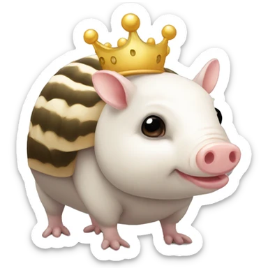  white piebald chubby round armadillo pig panda centipede armadillo wearing a crown sticker