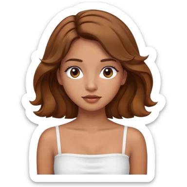 tan girl with long eyelashes wavy brown hair and white tube top sticker