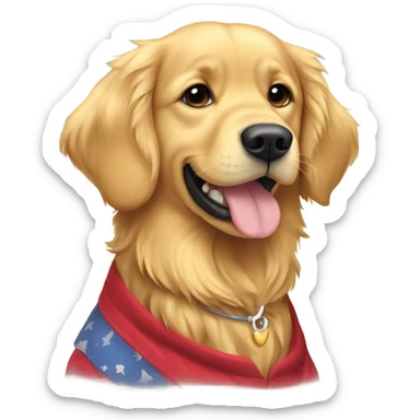 Golden retriever with a shirt that says “Heidi” sticker
