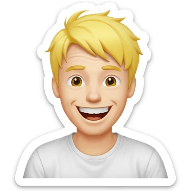 Goofy man with yellow air and white tshirt laughing sticker