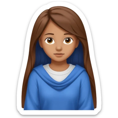 crea una ragazza giovane con i capelli marroni lunghi, una camicia bianca e un maglioncino blu appoggiato sulle spalle sticker