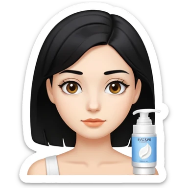 Girl with short hair Short shoulder-length black hair with face cream applied  sticker