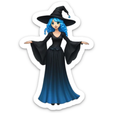 Blue-haired blue-eyed witch in black full skirt full length sticker
