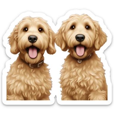two golden labradoodles playing sticker