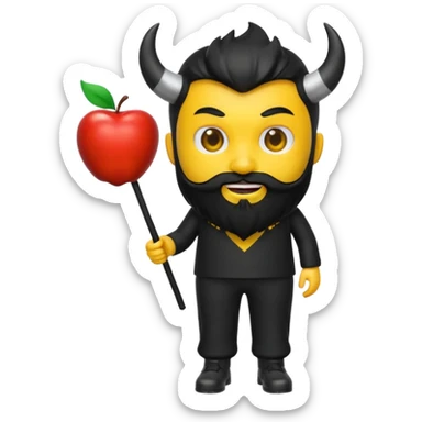 3D yellow heart emoji, devil face, full black beard, black horns and tail. Top: Italian flag. Bottom: Cornish flag trousers. Apple style, glossy, white background. sticker
