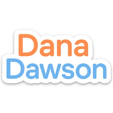'Dana Dawson' name as a modern, colorful icon-style wordmark sticker
