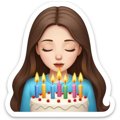  beautiful pale brunette girl with long hair blow out the candles on her birthday cake eyes closed sticker