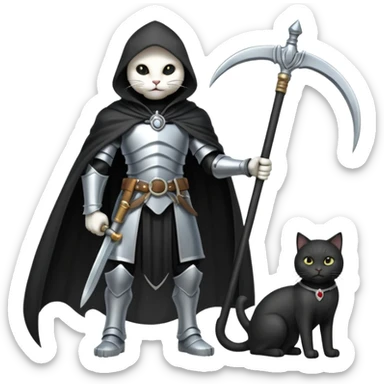 a cat in shining armor standing over a defeated grim reaper sticker