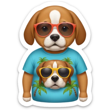 Fat beagle with sunglasses and tropical T-shirt on sticker