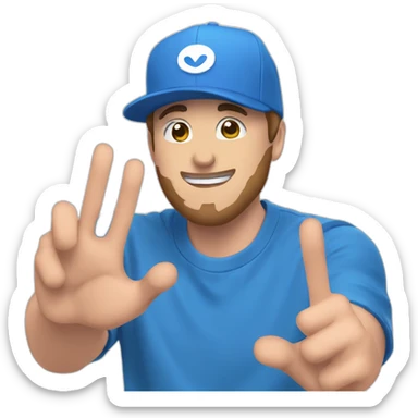 MrBeast wearing a blue cap making heart sign with a hand sticker