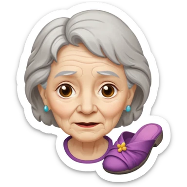 A old lady with a cross face and a slipper in her hand sticker