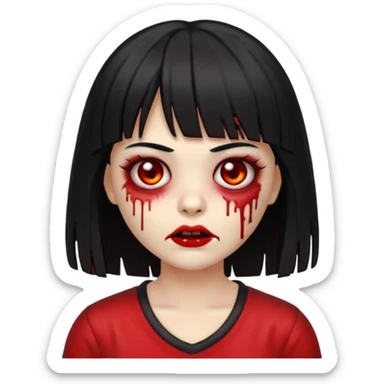 garota zumbi emoji de Android. Cabelo liso preto e logo, com mechas vermelhas APENAS nas laterais da frente do cabelo sticker
