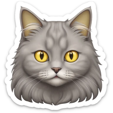 grey fluffy british long hair cat with yellow eyes cuteer without furr in the ears sticker