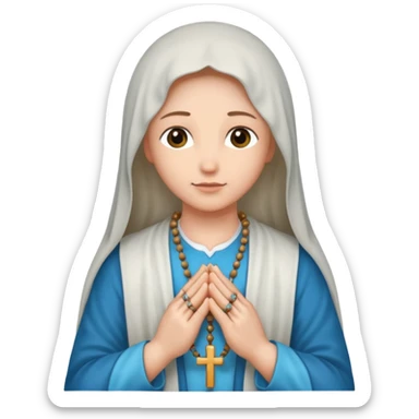 Praying hands holding a rosary, front view. sticker