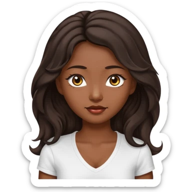 iOS style emoji A girl with very long dark brown wavy hair. And the eyes color is dark brown. And she is wearing white t shirt with V kneck. And she is 30. She is Asian with double eyelids  sticker