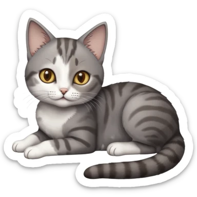 full body tiny short hair dark grey and white cat with hazel eyes lying down sticker