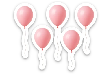 5 palloncini rosa fluttuano in aria isolati su sfondo bianco, iperrealistico 4k sticker