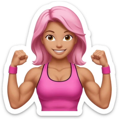 women in pink show biceps emoji sticker