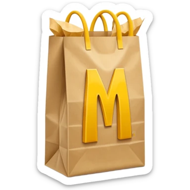 McDonald's paper bag with yellow M logo, standing upright sticker