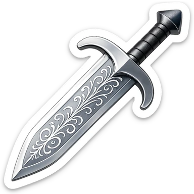 Engrave this steel greatsword with elegant silver engravings, keep it crisp, shiny, and slightly fancier than iron, realistic metallic steel, emoji style. Transparent background. sticker