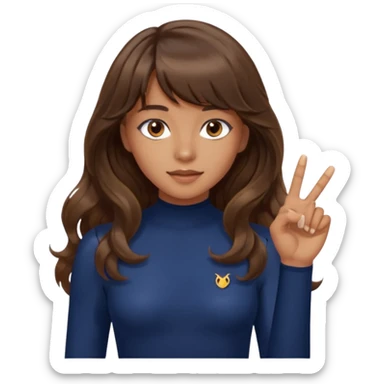 Uzun kahverengi dalgalı saçlı kahverengi gözlü esmer perçemli üzerinde lacivert parmak detaylı body olan bir kız yap saçları kabarık olmasın sticker